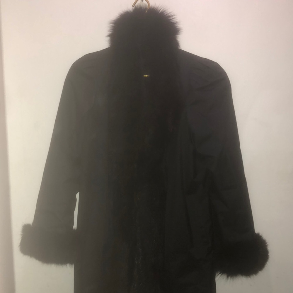 REVERSIBLE-MINK LINED TRENCHCOAT REVERSIBLE W/FOX TRIMMED COLLAR ,FRT & SLEEVES